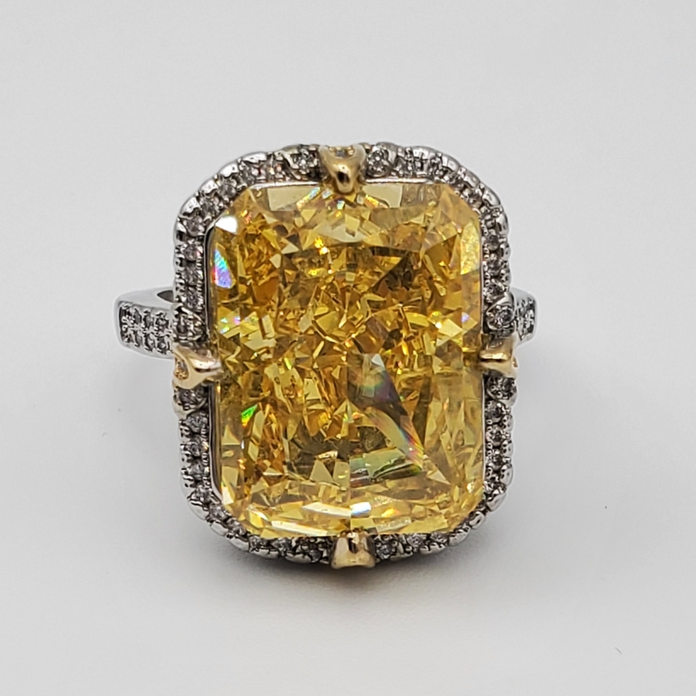 15CTW+ High Carbon Radiant Crushed Ice Lab Yellow Citrine High Czs S925 Ring - Picture 5 of 11